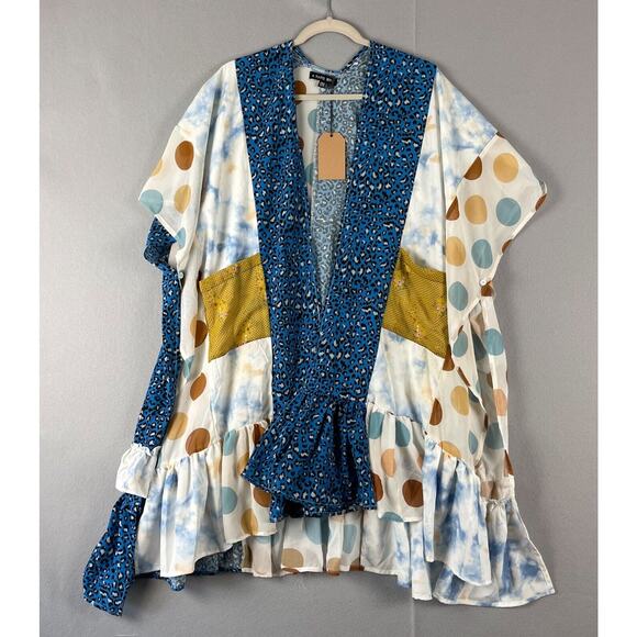 A Rare Bird Poncho Cardigan Womens One Size Ruffle Polka Dot Boho Artsy NEW - Picture 1 of 13